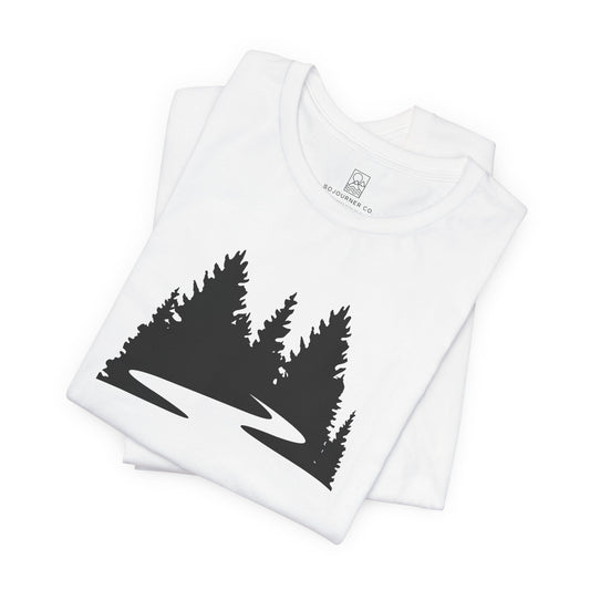 Winding Pines Tee – Bold Minimalist Forest Design