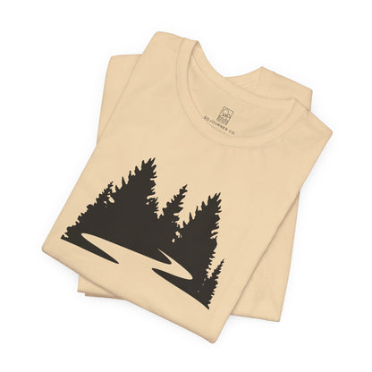 Winding Pines Tee – Bold Minimalist Forest Design