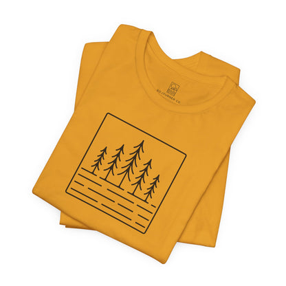 Pine Reflection Tee – Minimalist Forest Line Art