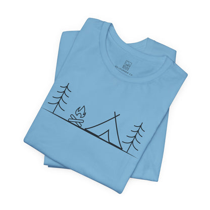 Campfire Calm Tee – Minimalist Tent & Fire Design