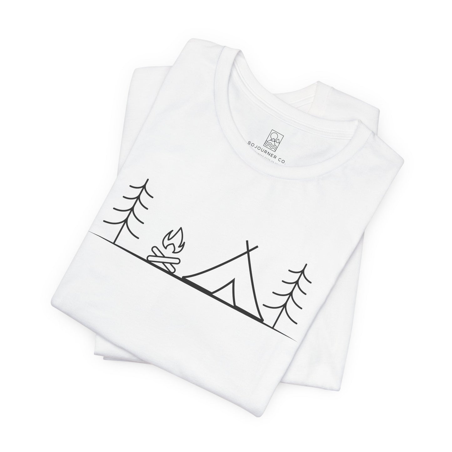 Campfire Calm Tee – Minimalist Tent & Fire Design