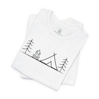 Campfire Calm Tee – Minimalist Tent & Fire Design