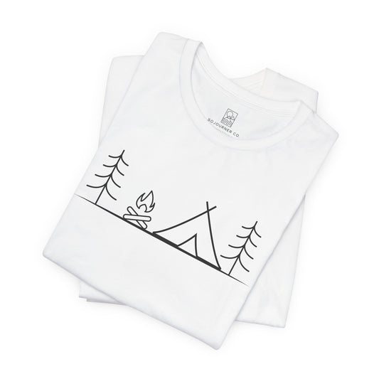 Campfire Calm Tee – Minimalist Tent & Fire Design