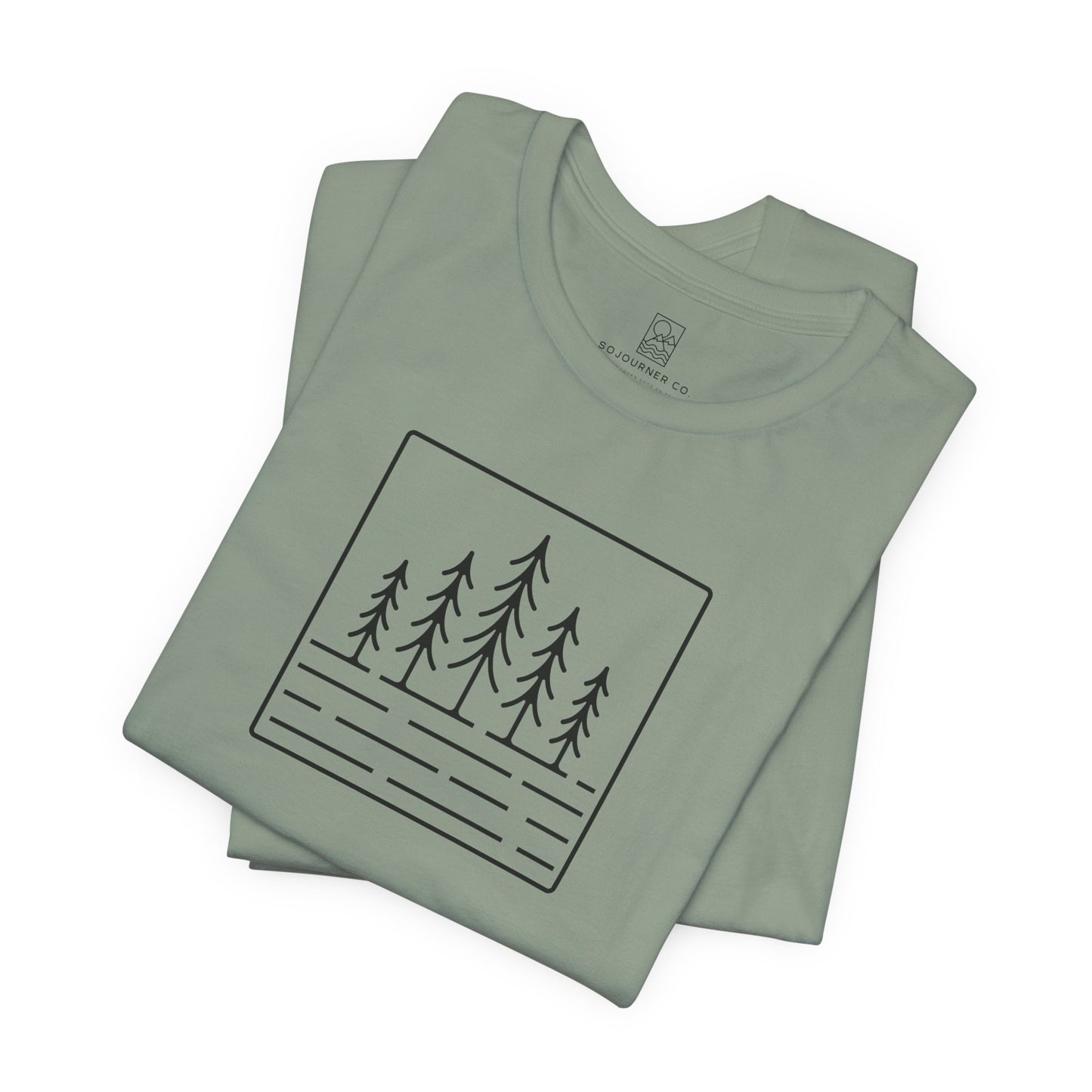 Pine Reflection Tee – Minimalist Forest Line Art
