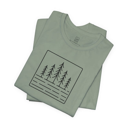 Pine Reflection Tee – Minimalist Forest Line Art