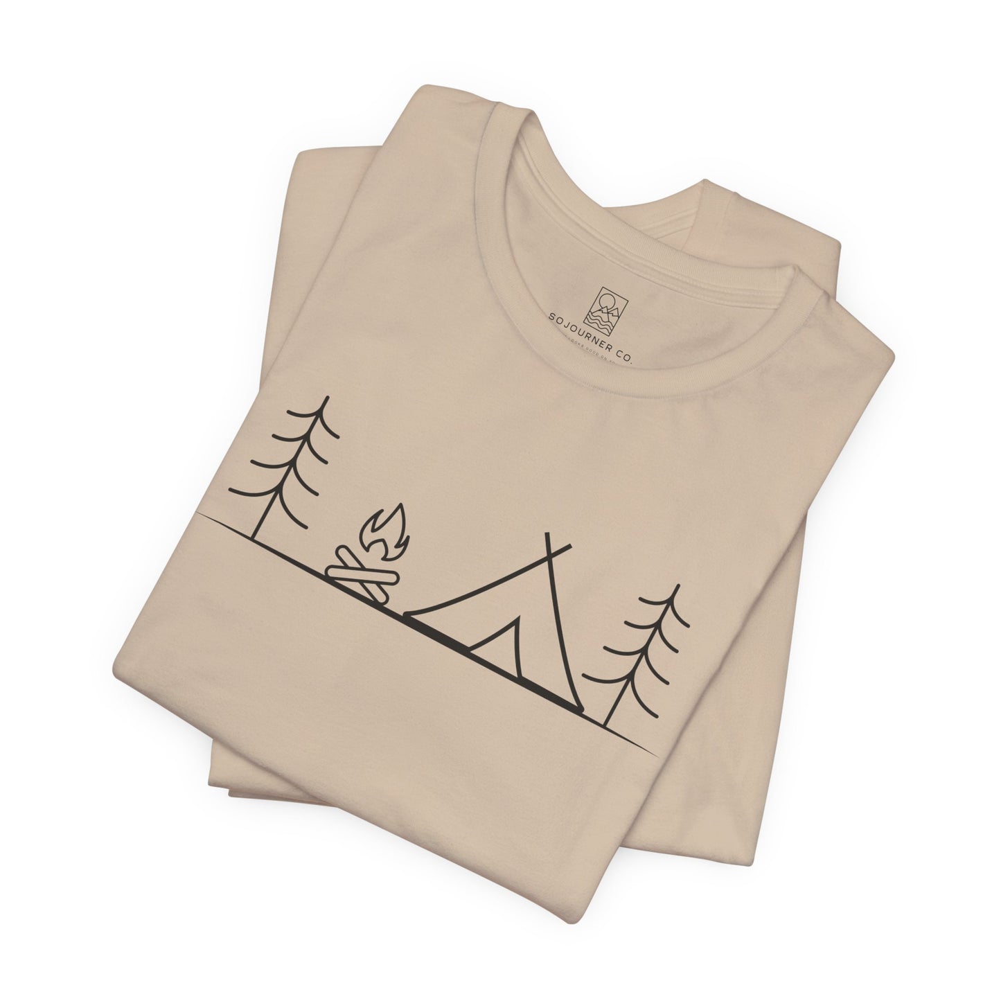 Campfire Calm Tee – Minimalist Tent & Fire Design