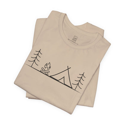 Campfire Calm Tee – Minimalist Tent & Fire Design