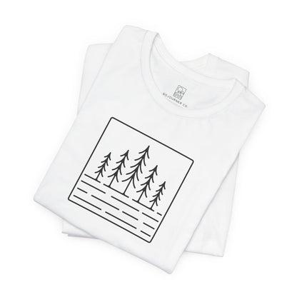 Pine Reflection Tee – Minimalist Forest Line Art