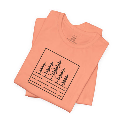 Pine Reflection Tee – Minimalist Forest Line Art