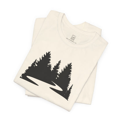 Winding Pines Tee – Bold Minimalist Forest Design