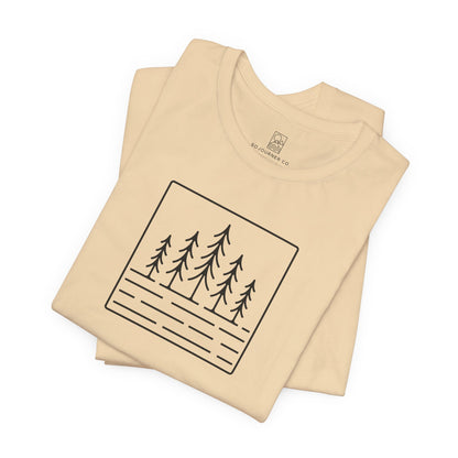 Pine Reflection Tee – Minimalist Forest Line Art
