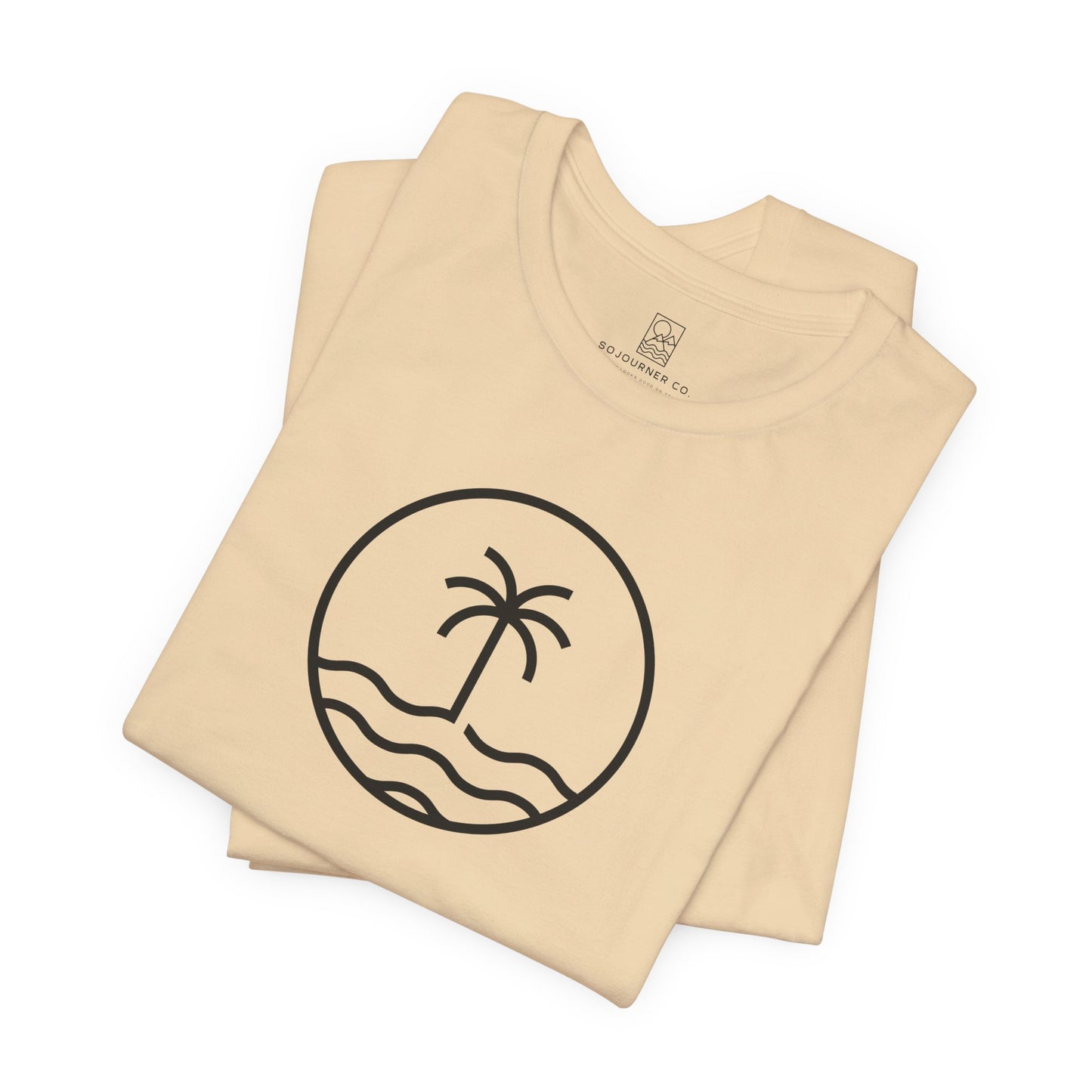 Coastal Circle Tee – Palm & Waves Minimalist Design