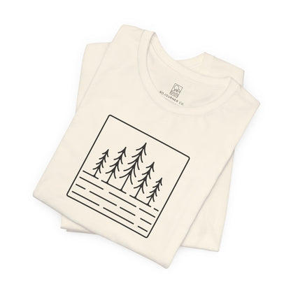 Pine Reflection Tee – Minimalist Forest Line Art