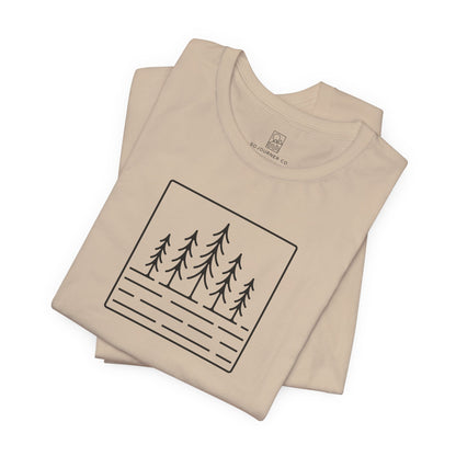 Pine Reflection Tee – Minimalist Forest Line Art