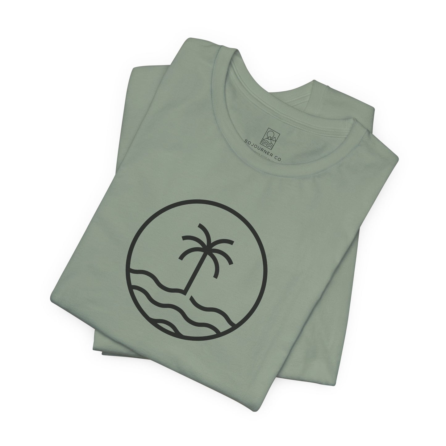 Coastal Circle Tee – Palm & Waves Minimalist Design