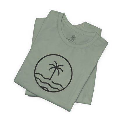 Coastal Circle Tee – Palm & Waves Minimalist Design