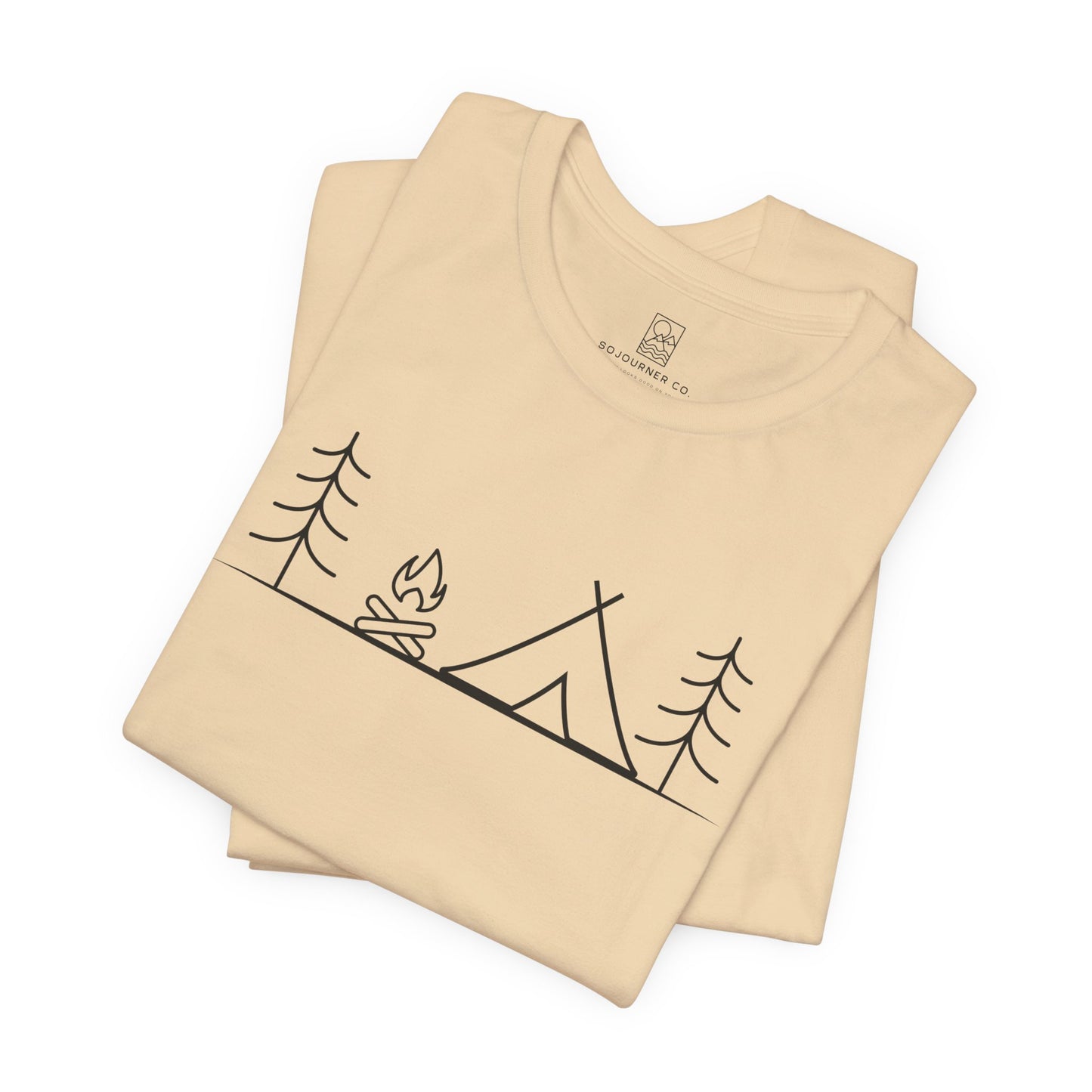 Campfire Calm Tee – Minimalist Tent & Fire Design
