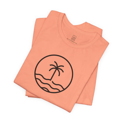Coastal Circle Tee – Palm & Waves Minimalist Design