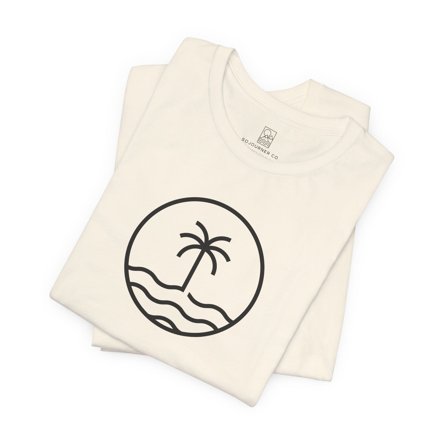 Coastal Circle Tee – Palm & Waves Minimalist Design