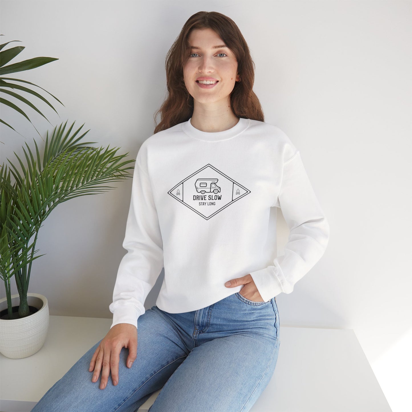Drive Slow, Stay Long – Minimal Camper Sweatshirt