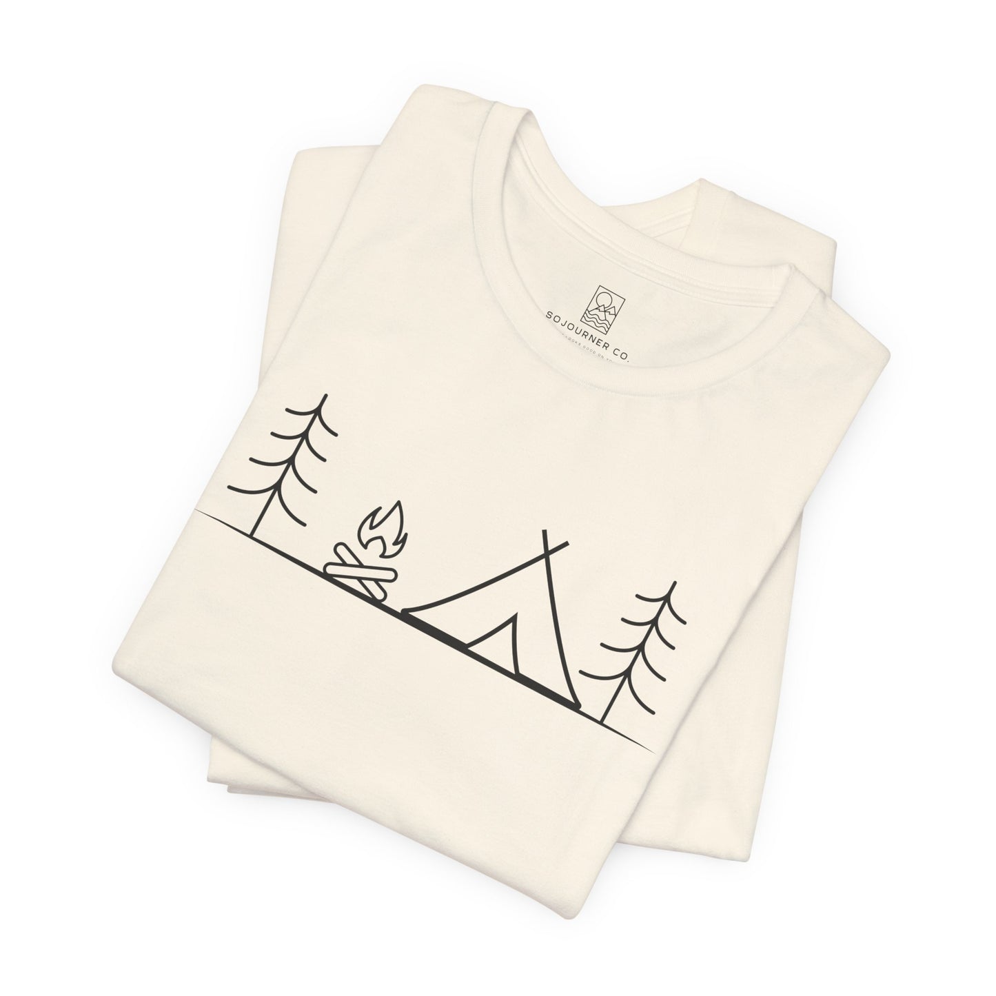 Campfire Calm Tee – Minimalist Tent & Fire Design