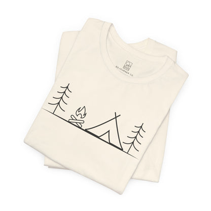Campfire Calm Tee – Minimalist Tent & Fire Design