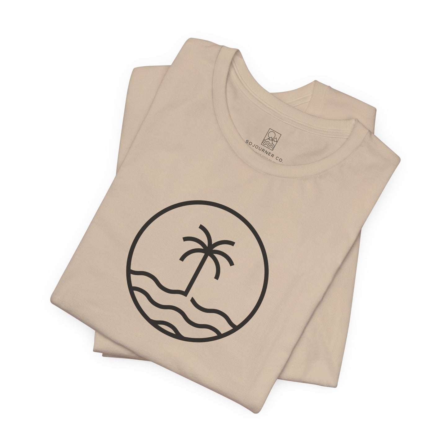 Coastal Circle Tee – Palm & Waves Minimalist Design