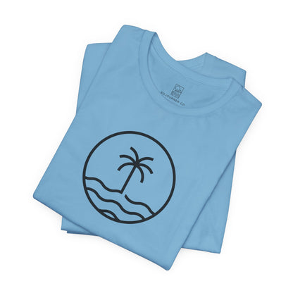 Coastal Circle Tee – Palm & Waves Minimalist Design