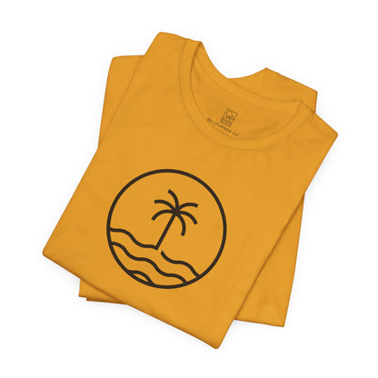 Coastal Circle Tee – Palm & Waves Minimalist Design