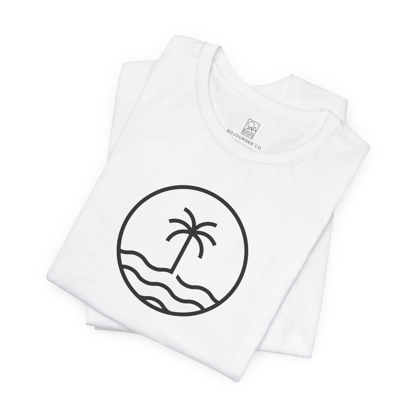 Coastal Circle Tee – Palm & Waves Minimalist Design