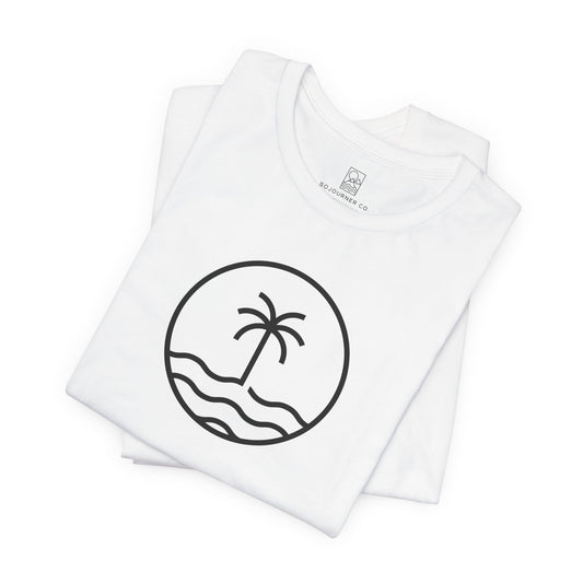 Coastal Circle Tee – Palm & Waves Minimalist Design