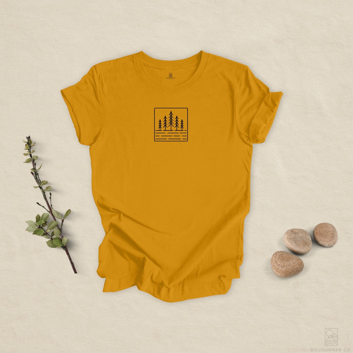 Pine Reflection Tee – Minimalist Forest Line Art