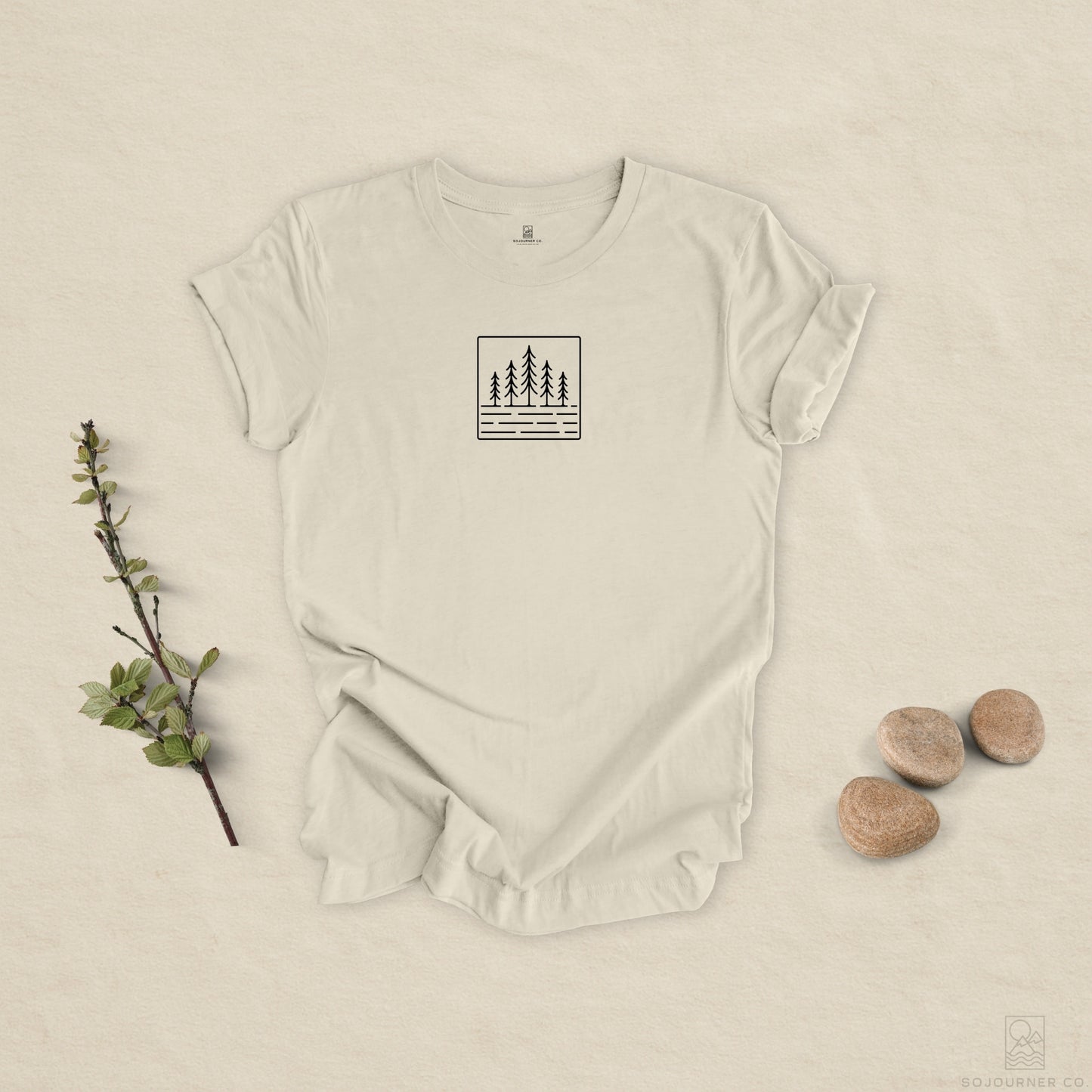 Pine Reflection Tee – Minimalist Forest Line Art