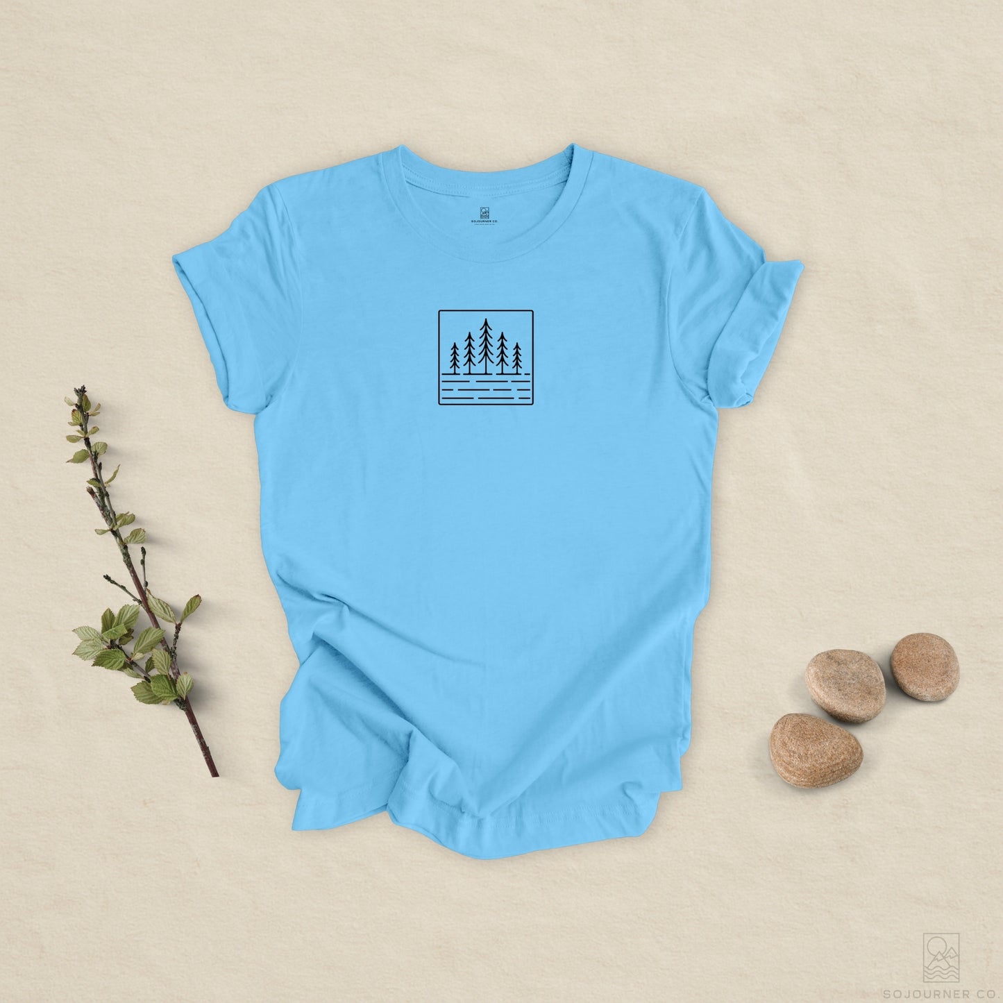 Pine Reflection Tee – Minimalist Forest Line Art