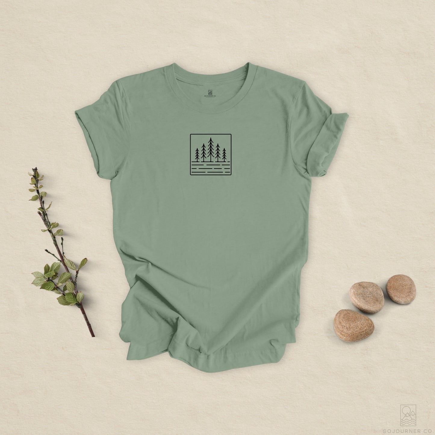 Pine Reflection Tee – Minimalist Forest Line Art