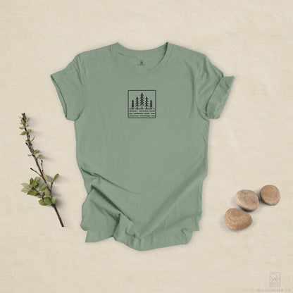 Pine Reflection Tee – Minimalist Forest Line Art