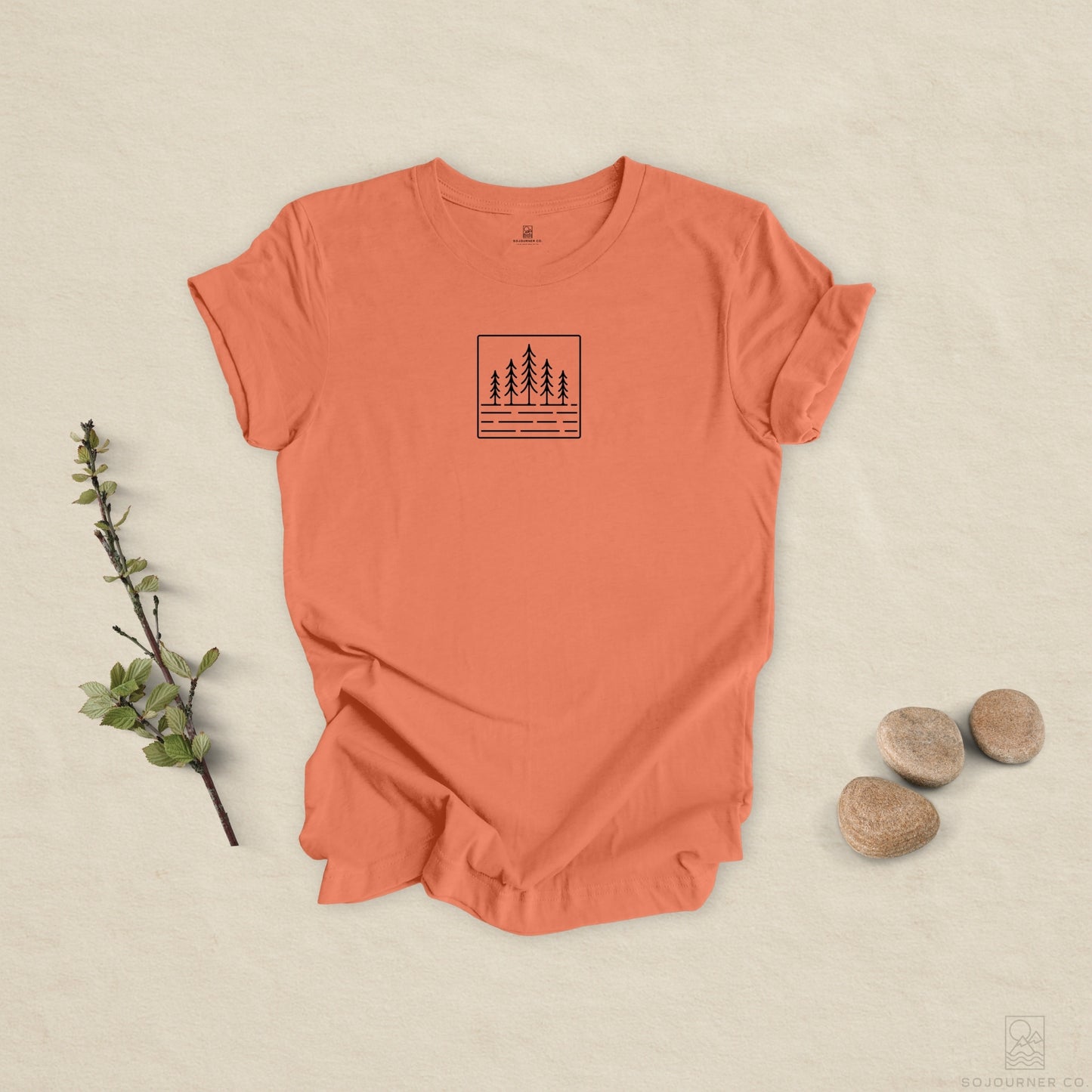 Pine Reflection Tee – Minimalist Forest Line Art