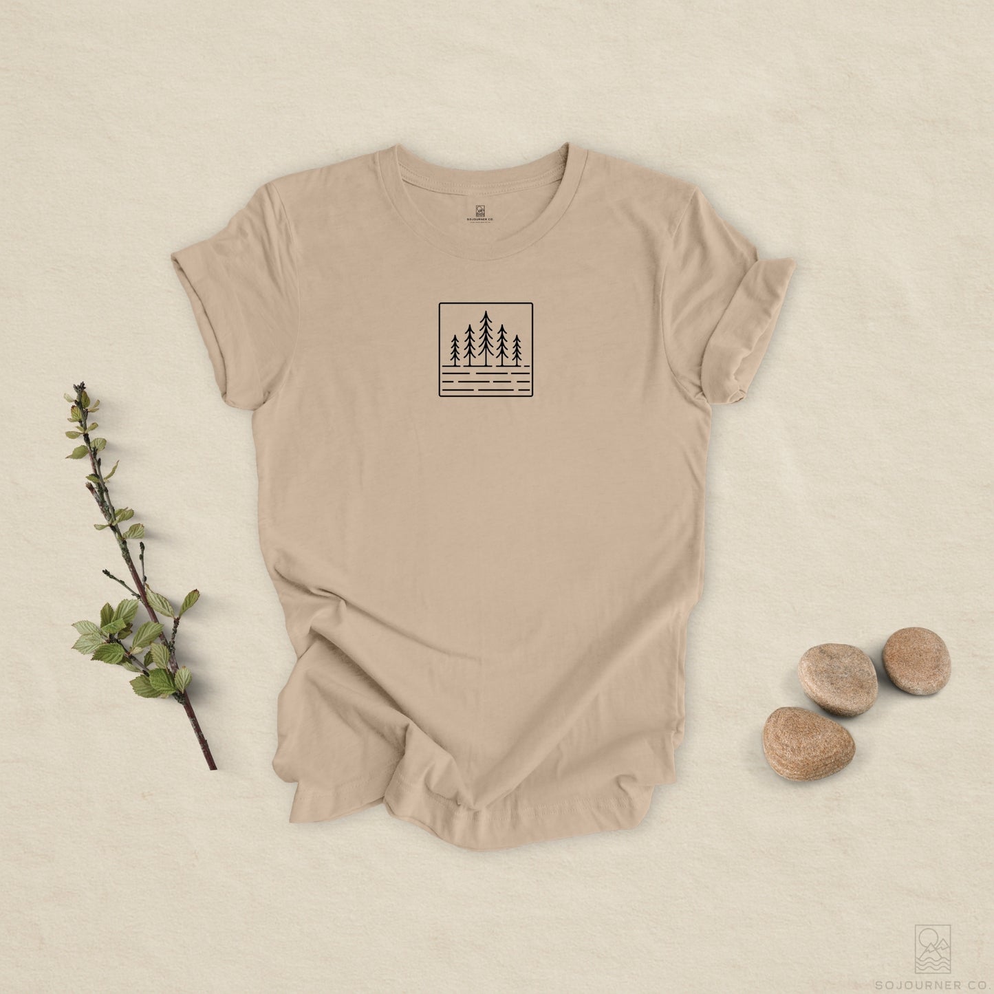 Pine Reflection Tee – Minimalist Forest Line Art