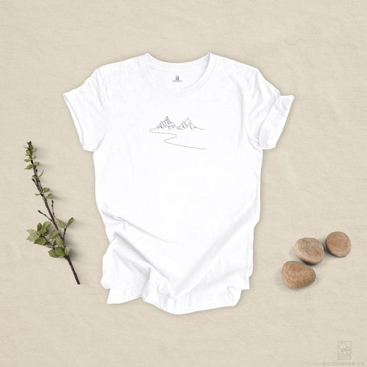 Single Line Mountain Tee – Unisex Minimalist Nature Shirt