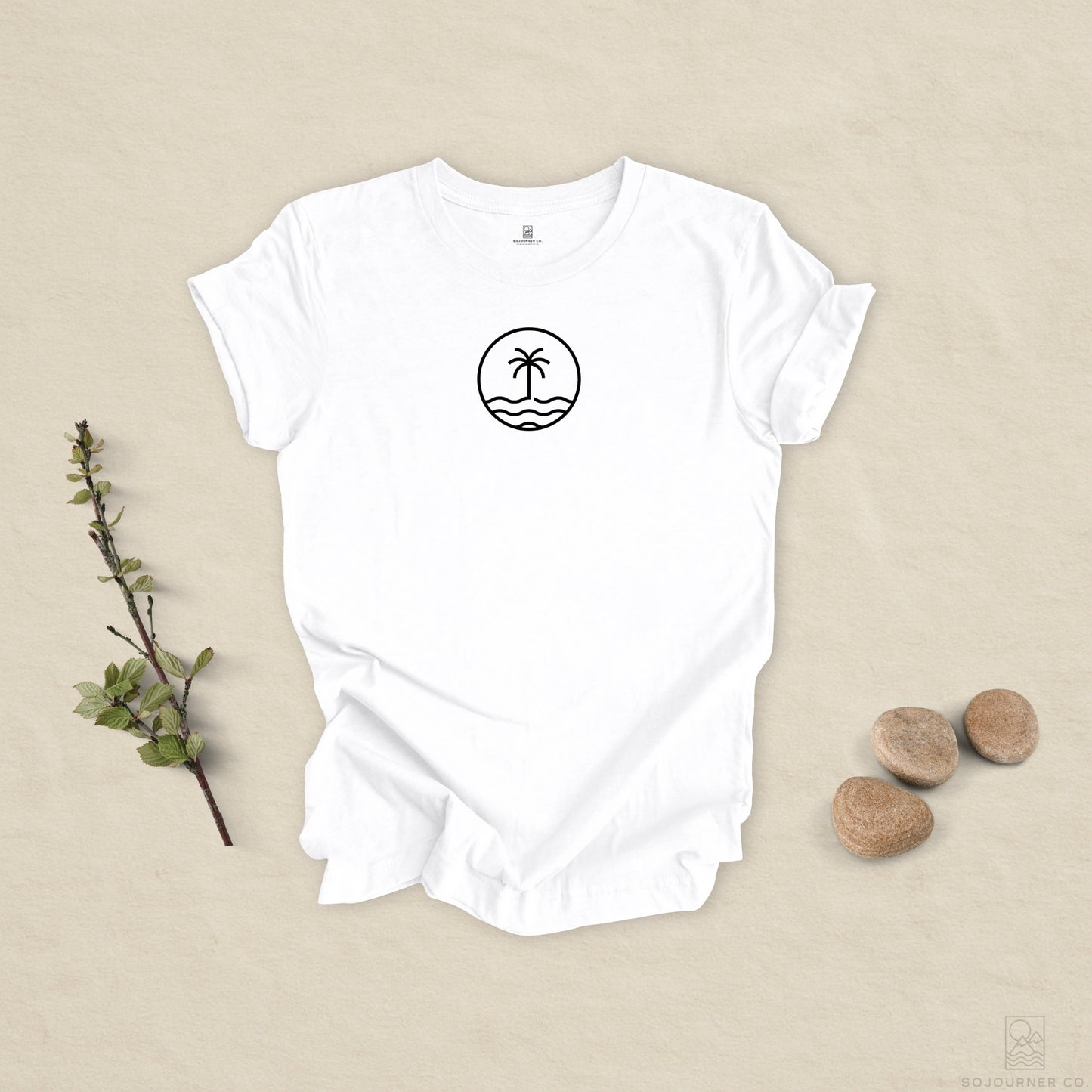 Coastal Circle Tee – Palm & Waves Minimalist Design